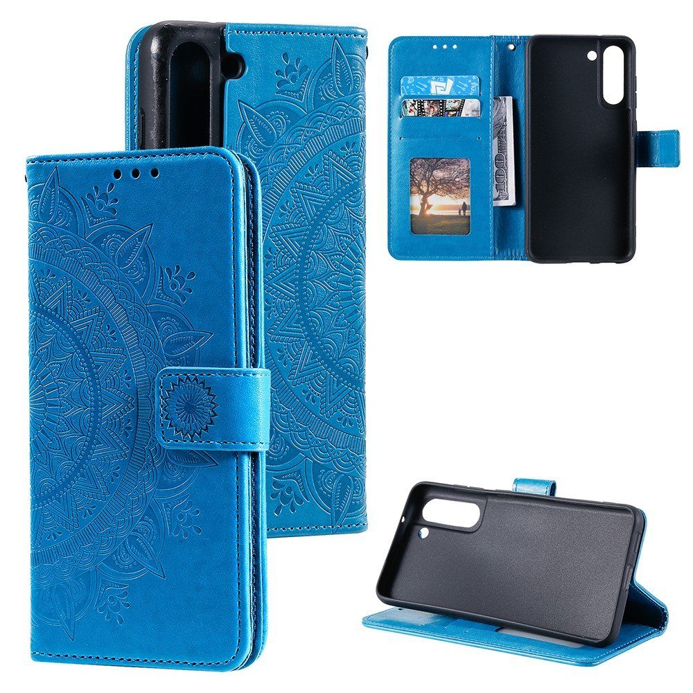 CoverKingz Handyhülle Hülle für Samsung Galaxy S21 FE Handyhülle Flip Case Cover Tasche 16,5 cm (6,5 Zoll), Klapphülle Schutzhülle mit Kartenfach Schutztasche Motiv Mandala