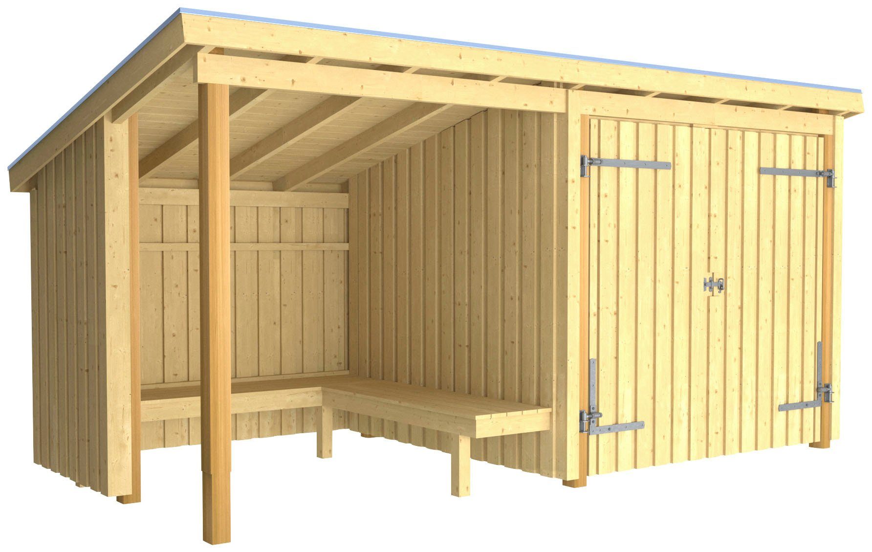 PLUS Gartenhaus Nordic Multi, BxT: 218x432 cm, (Packung), Gartenhaus 9,5 m², mit Doppeltür, Dachpappe/Aluleisten/H-Füße