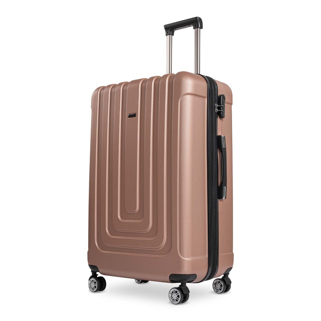 Sparsando Koffer Größe L Reisekoffer Alu-Rahmen mit ABS & TSA Nummern-Schloss 77,5 cm, 4 Rollen, Robustheit / Kabinentrolley / Handgepäck Farbe - Rose Gold