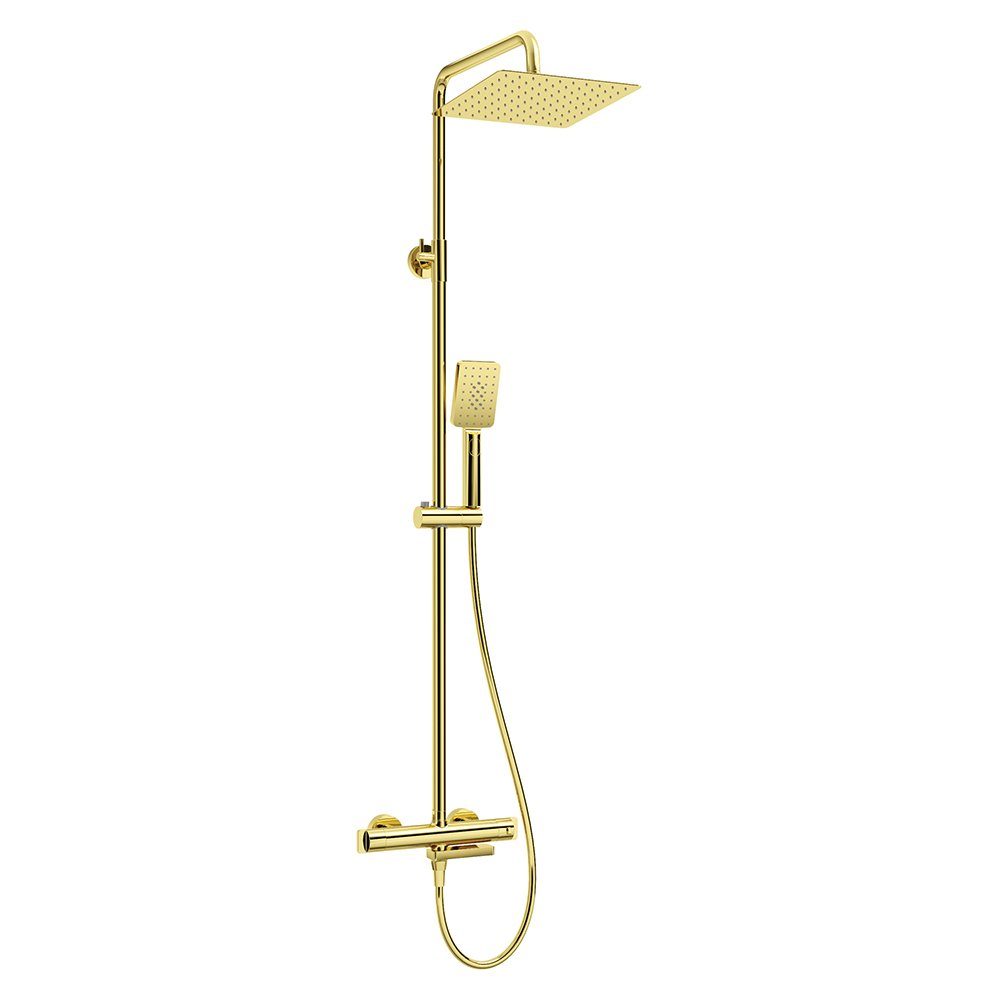 Lomadox Duscharmatur DEANTE-30 Duschsystem modern mit Kopfbrause und Handbrause in goldfarben