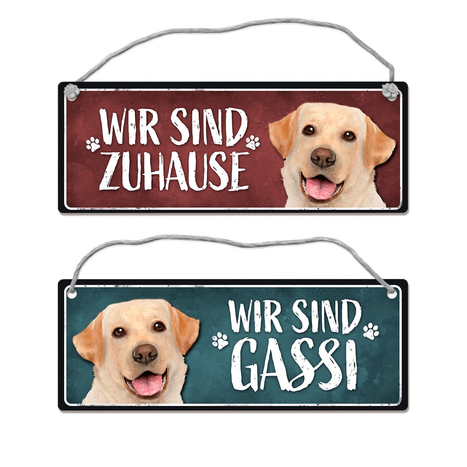 Metallschild Wir sind Gassi/Zuhause Labrador Wendeschild mit Kordel Schild