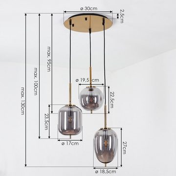 hofstein Pendelleuchte »Ambrogio« moderne Deckenlampe aus Metall/Glas in Messing/Rauchglas, ohne Leuchtmittel, Hängeleuchte im Vintage-Design m. Glasschirmen, 3xE14, Höhe max. 130cm