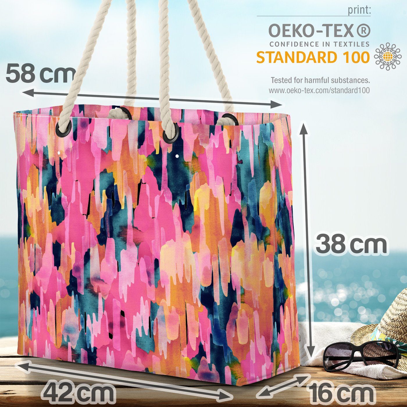gemustert Strandtasche Pink Farben Farbspiel Bag (1-tlg), Orange Grafisch Beach Kunst VOID Malen Bunt