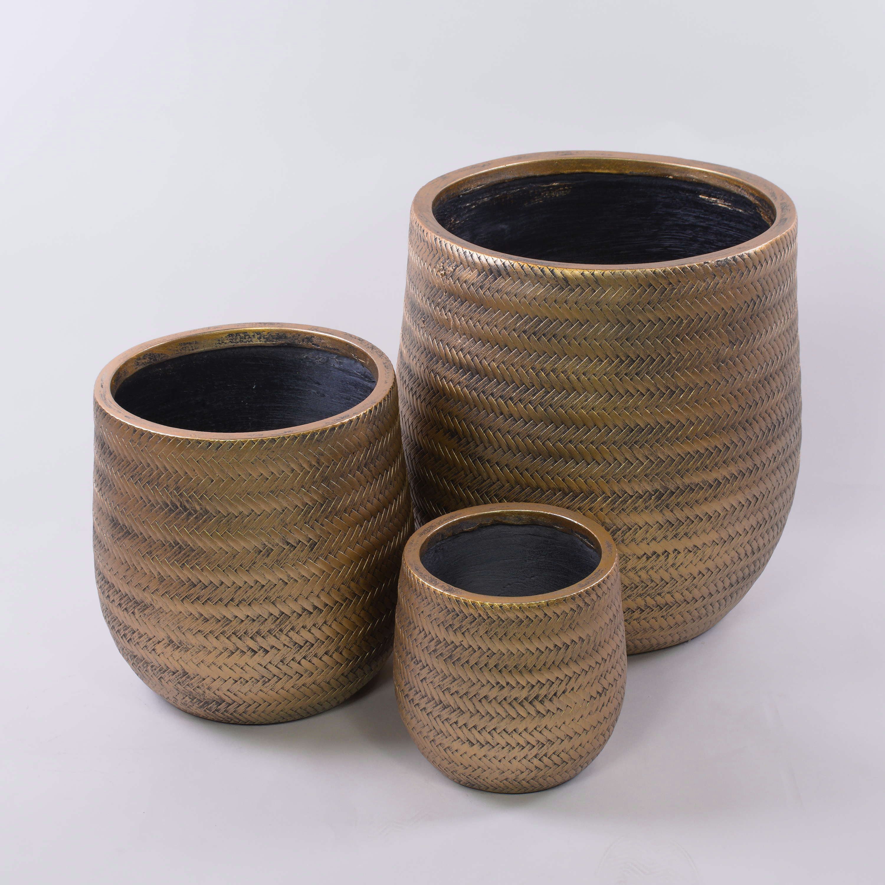 INNA-Glas Blumentopf Übertopf KARANA, gold, 3 Stück, 19x22cm, 28x33cm, 38x44cm