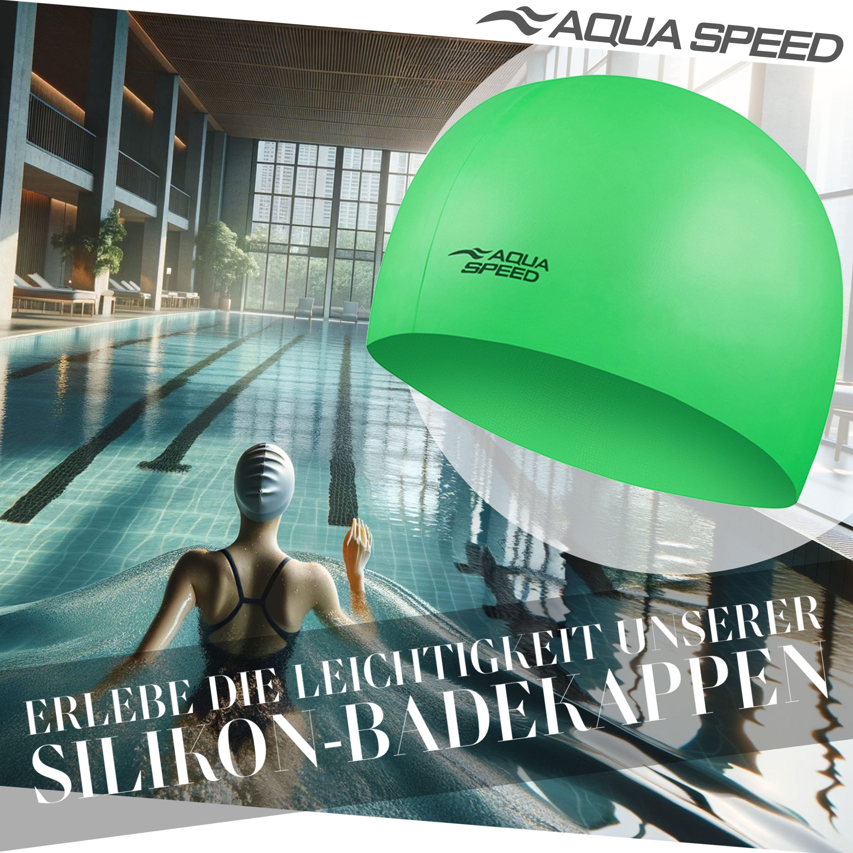 Aqua Speed Badekappe Badehaube Super-Stretch Grün Chlorresistent & dehnbar (Dehnbares Silikon – passt sich jeder Kopfform an), Chlorresistentes Material – langlebig & reißfest