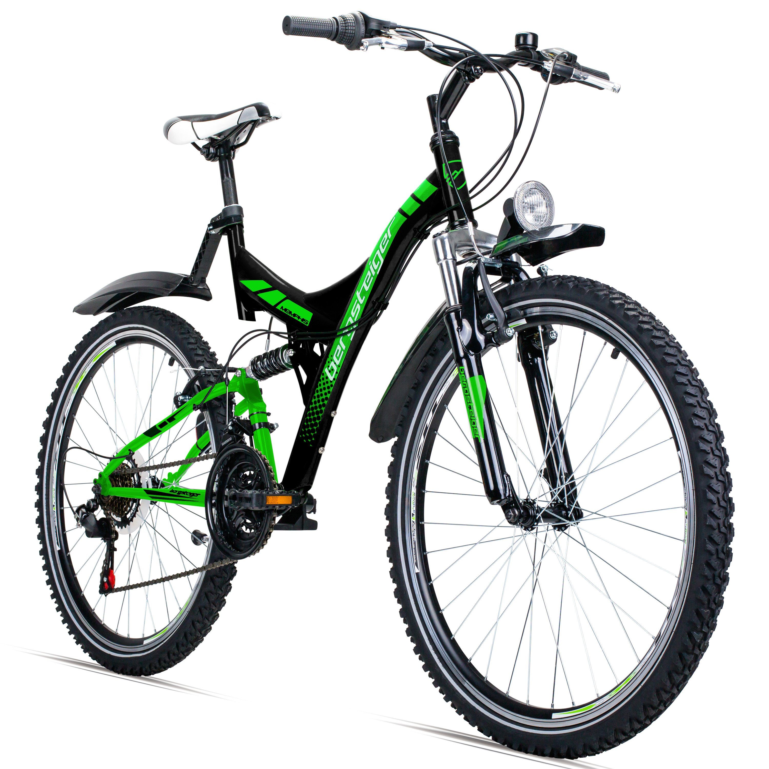 bergsteiger Mountainbike Memphis 26 Zoll, geeignet ab 150 cm, Damen, Herren, 21 Gang Shimano Tourney RD-TZ50 Schaltwerk, Kettenschaltung, V-Brakes