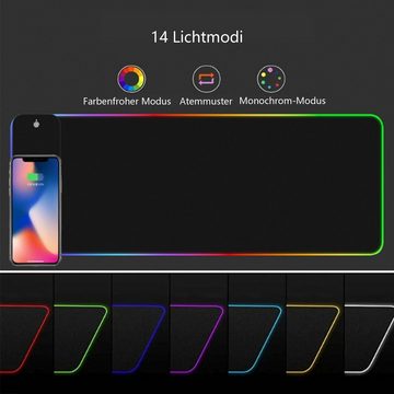 KINSI Gaming Mauspad verdicktes Mauspad mit kabellosem Laden,RGB-Mauspad mit farbigem Licht, Mauspad,das Ihr Mobiltelefon aufladen kann