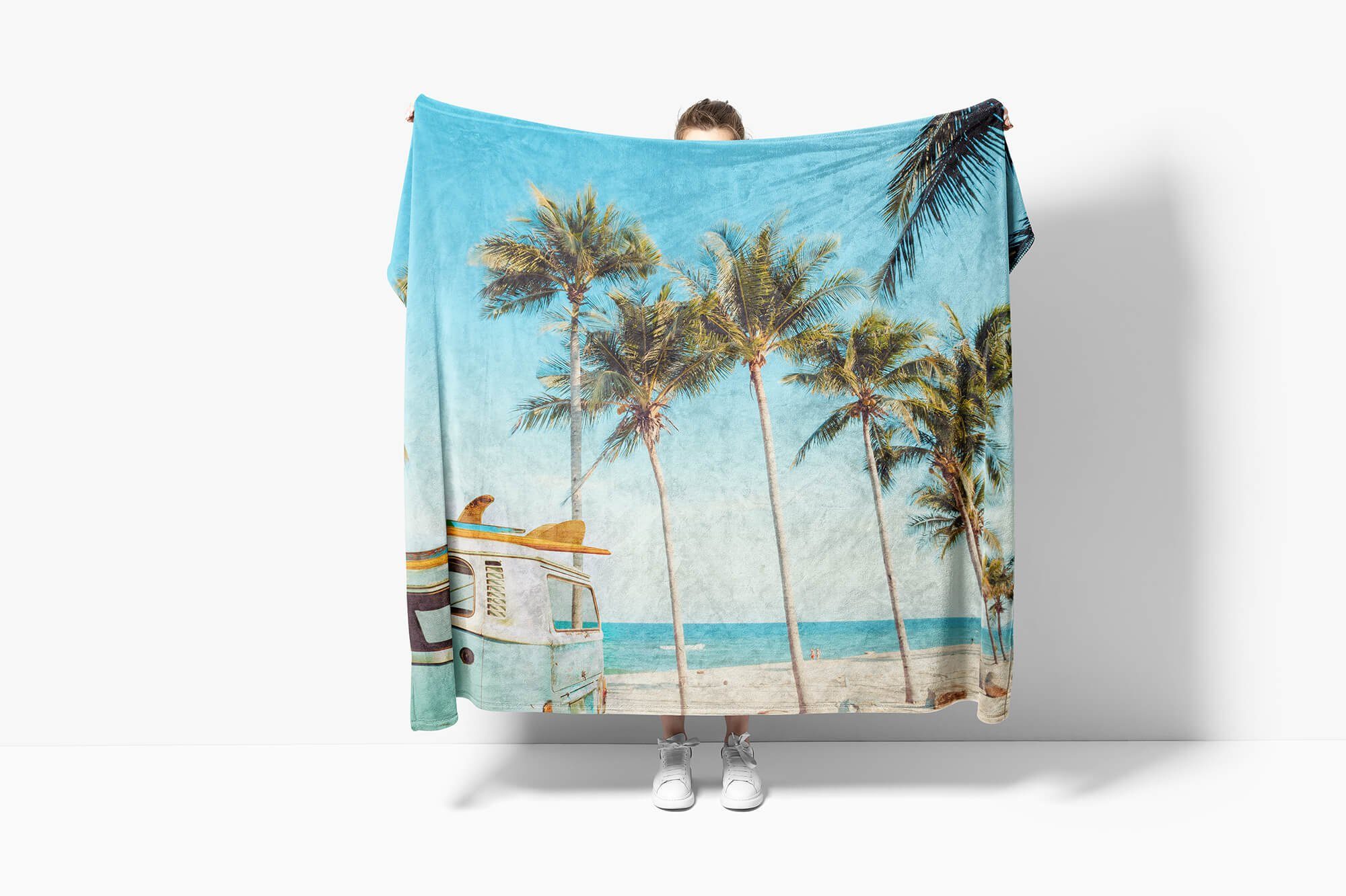 Baumwolle-Polyester-Mix Strandhandtuch Sommer Sonn, Handtuch Handtücher mit (1-St), Saunatuch Fotomotiv Kuscheldecke Sinus Palmen Handtuch Art