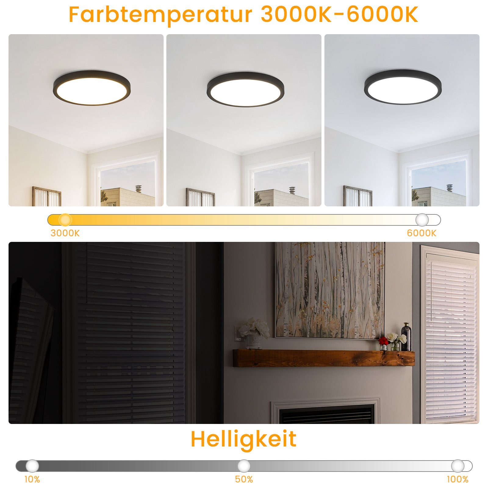 ZMH LED Deckenleuchte Modernes LED-Licht für Wohnzimmer, Schlafzimmer, Flur und Küche, Hochwertige Design, LED fest integriert, Warmweiß-Neutralweiß-Kaltweiß, 2 – Bild 5 von 5