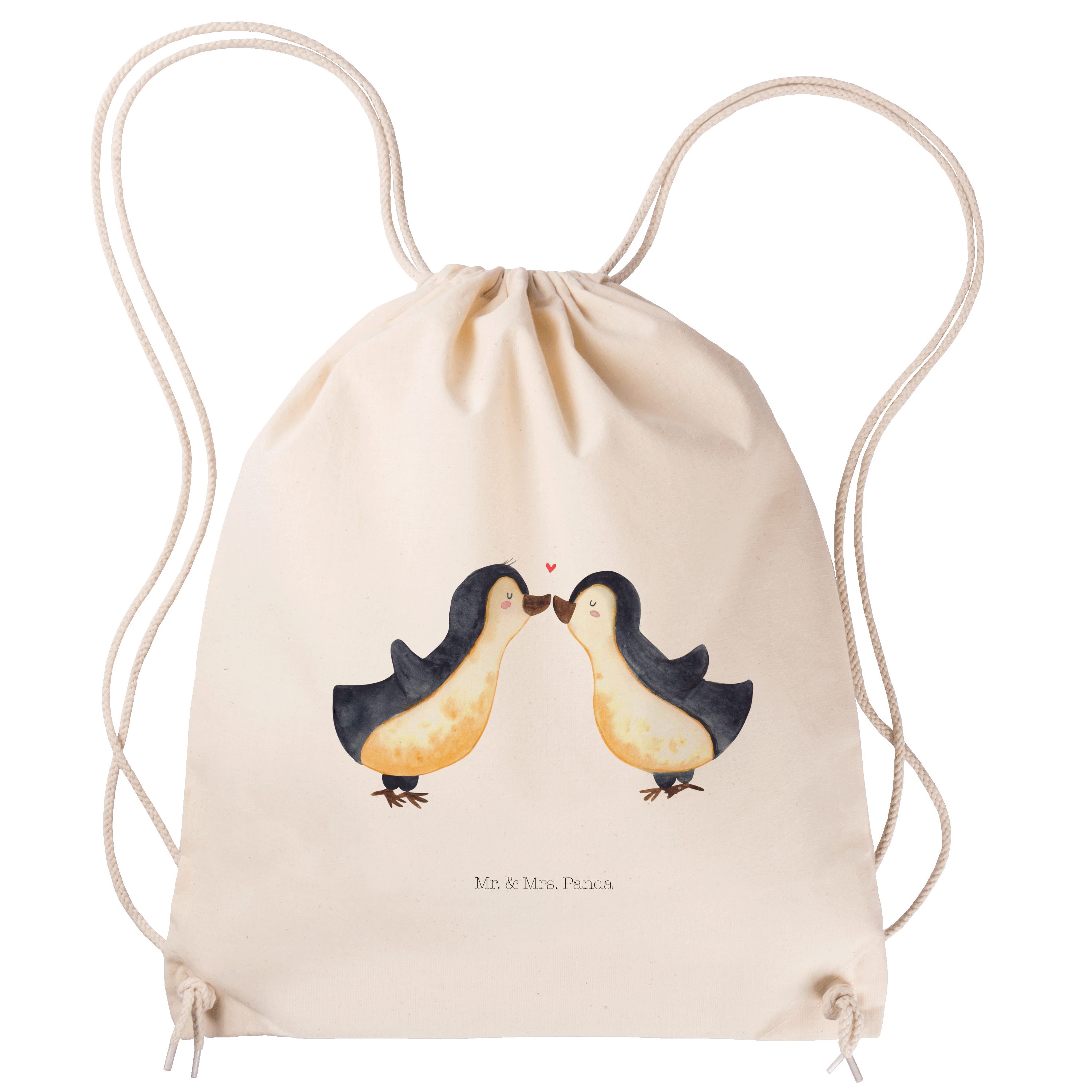 Mr. & Mrs. Panda Sporttasche Pinguin Liebe - Transparent - Geschenk, Stoffbeutel, glücklich, Love, (1-tlg)