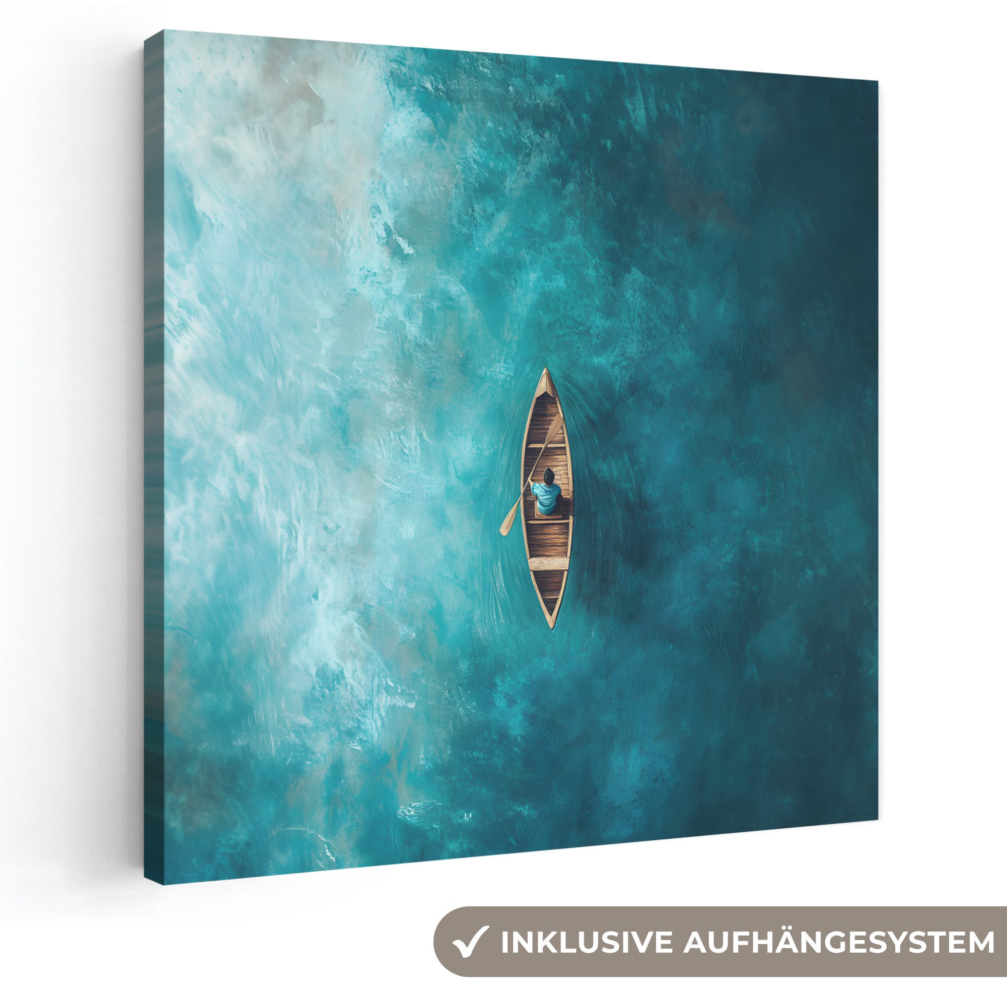 OneMillionCanvasses® Leinwandbild Boot - Wasser - Blau, Fotodruck (1 St), Wandbild, Deko Schlafzimmer Wohnzimmer Flur 20x20 cm