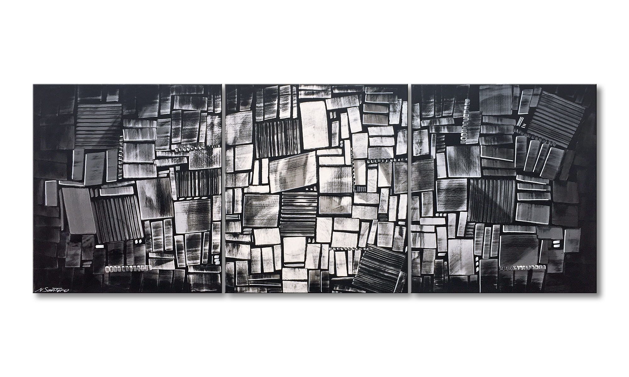 WandbilderXXL XXL-Wandbild Night Lights 210 x 80 cm, Abstraktes Gemälde, handgemaltes Unikat