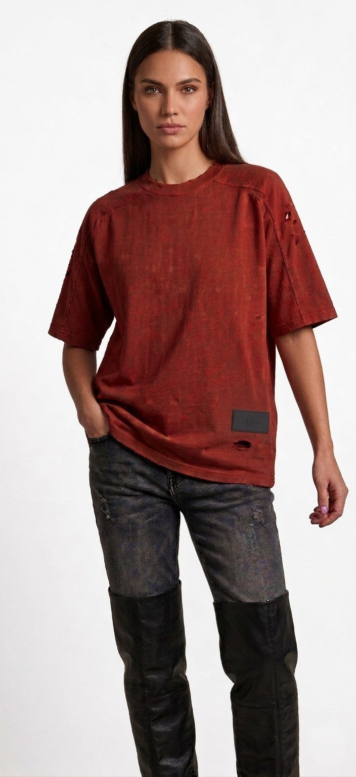 ENVYME T-Shirt Oversize T-Shirt „Don't Be Average" Print, Vintage Used-Look