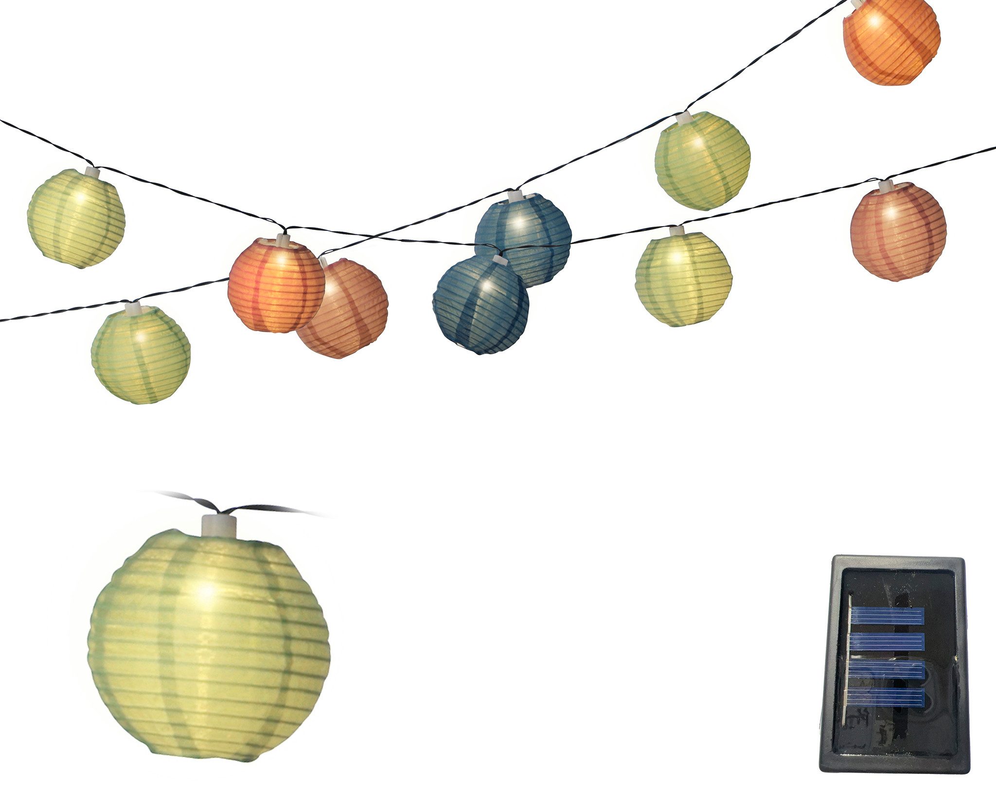 Lumineo LED-Lichterkette, Solar LED Lichterkette Lampions Nylon 4,5m Bunt / Warmweiß