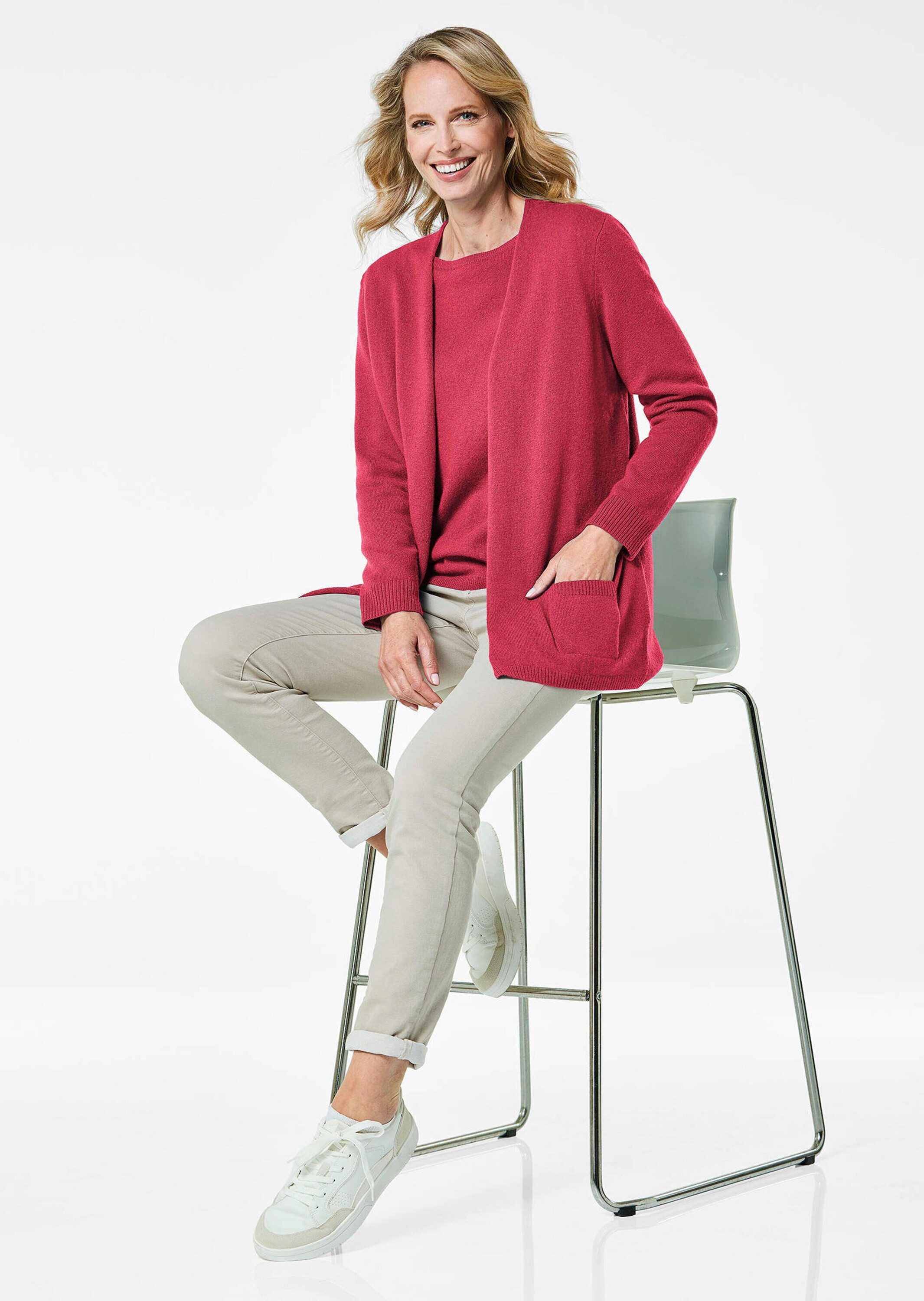 GOLDNER Strickjacke Langarm Feinstrick-Cardigan Damen Strickjacke aus reinem Kaschmir ohne Verschluss