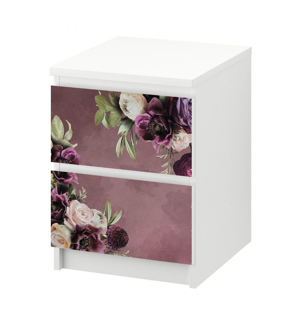 MyMaxxi Möbelfolie Kommodenaufkleber Malm Purpur blühende Blumen Klebefolie Möbelfolie, (offene Blüte lila, 1St.}, Ein Наклейка je Schublade), Selbstklebend