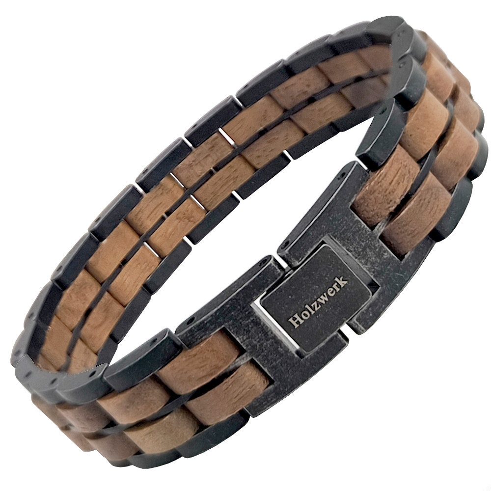 Holzwerk Edelstahlarmband Designer Holz Armband, Armkette Gliederarmband, Holz Unikate inkl. Armbandkürzer, ideal als Geschenk