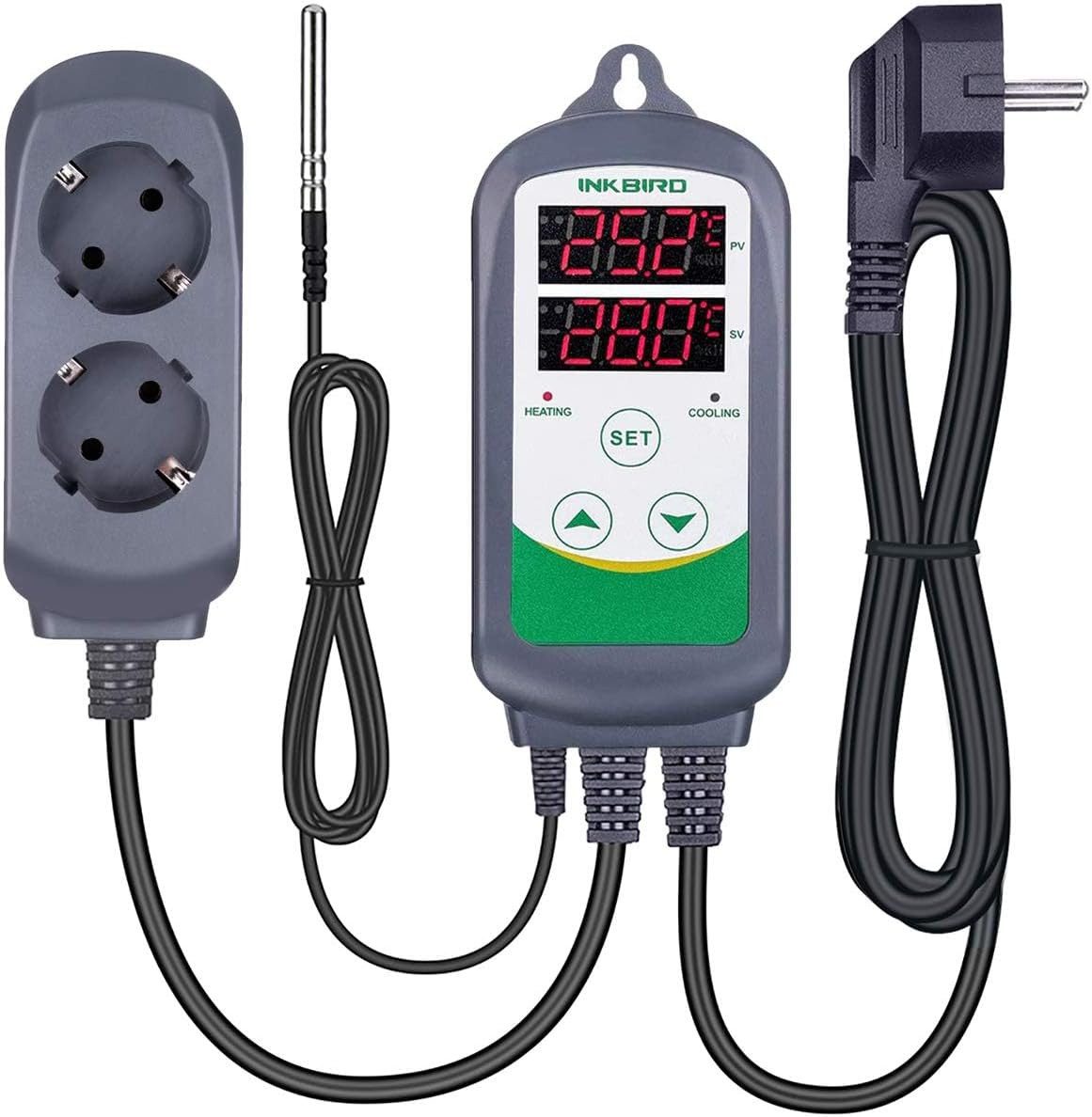 INKBIRD Raumthermostat ITC-308 Temperatur Steckdosen Hitze/kühl, Grün, max. 240 V AC V, Betriebsart: Heizen / Kühlen, (1-St), Akustische Warnung