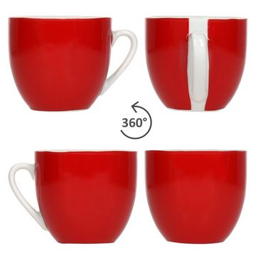 MamboCat Tasse 6er Set Variant Rot Kaffeetassen mit Untertassen für 6 Personen, Porzellan