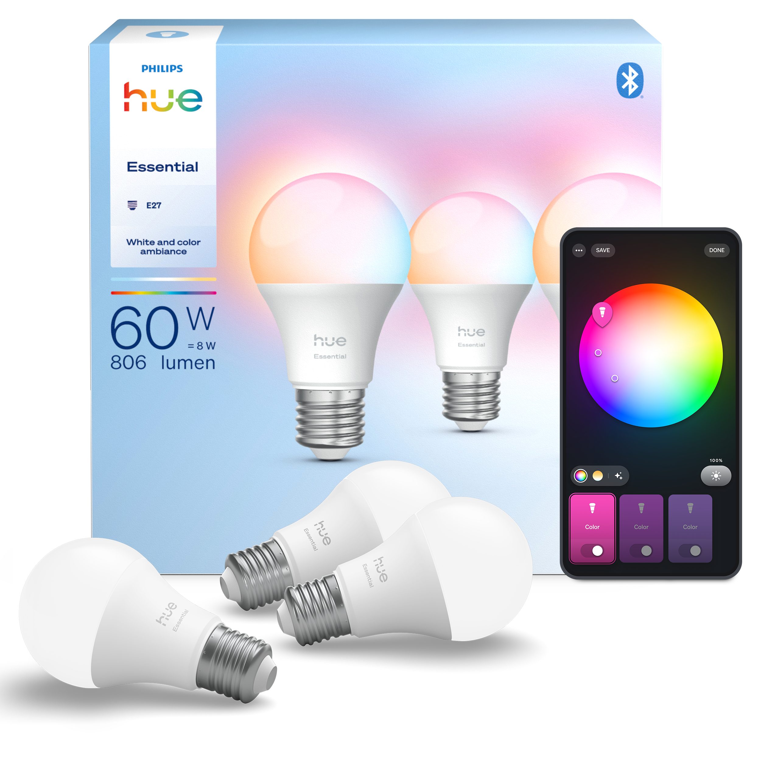 Philips Hue LED-Leuchtmittel Essential White & Color Ambiance smarte Lampe, günstig online kaufen