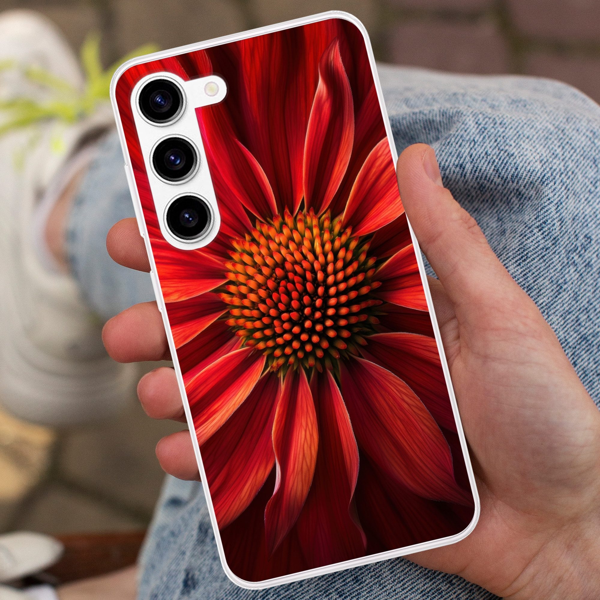 MuchoWow Handyhülle für Samsung Galaxy S23 Nahaufnahme - Blume - Rot, Phone Case, Silikon, Schutzhülle Dünn