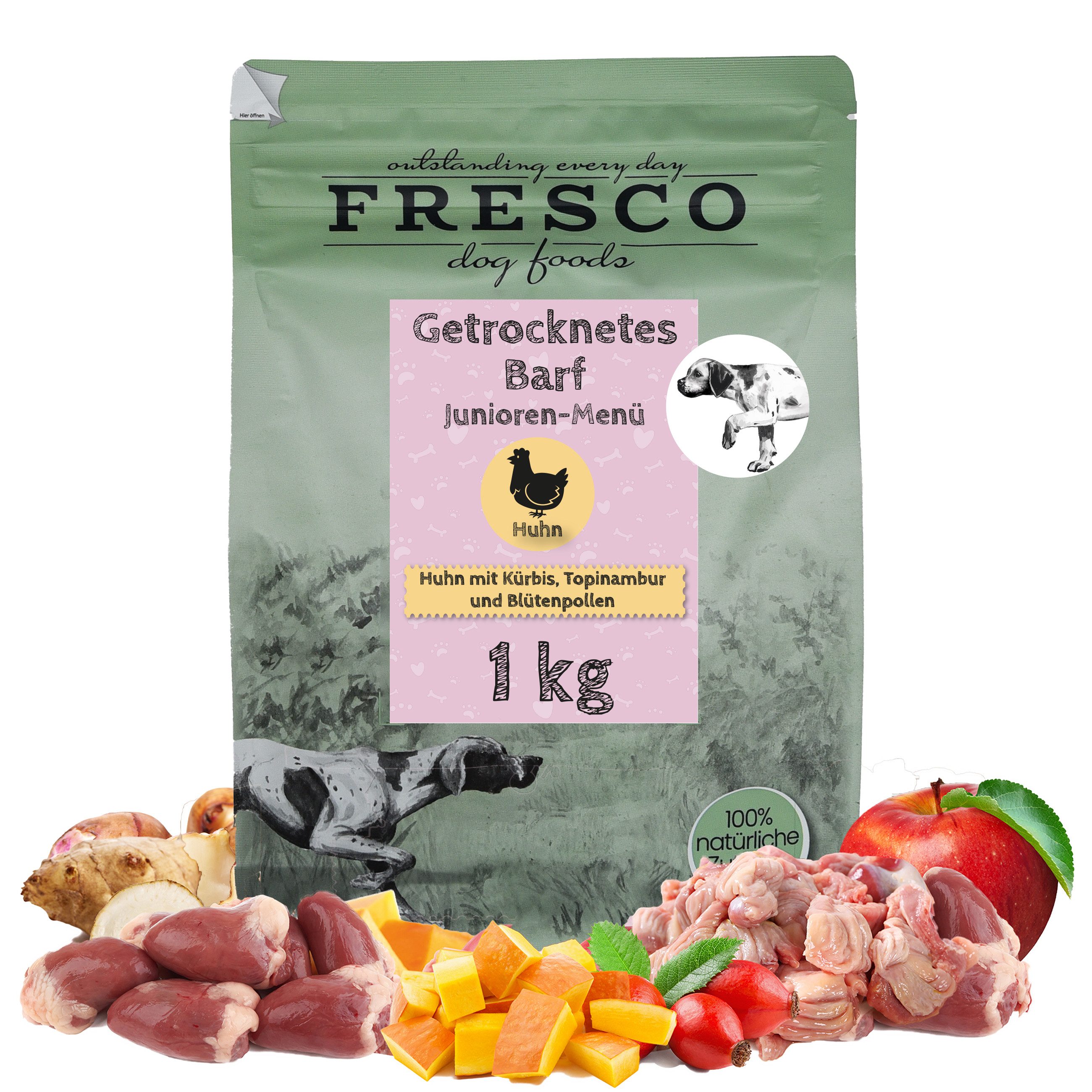 Fresco Dog TrockenBarf Hundefutter Trocken Junior Huhn, 1kg / 2,5kg / 5kg, Trockenfutter für: Hunde