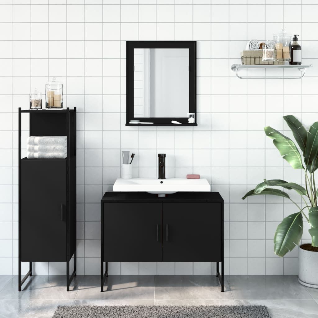 vidaXL Badezimmer-Set 3-tlg. Badmöbel-Set Schwarz Holzwerkstoff, günstig online kaufen