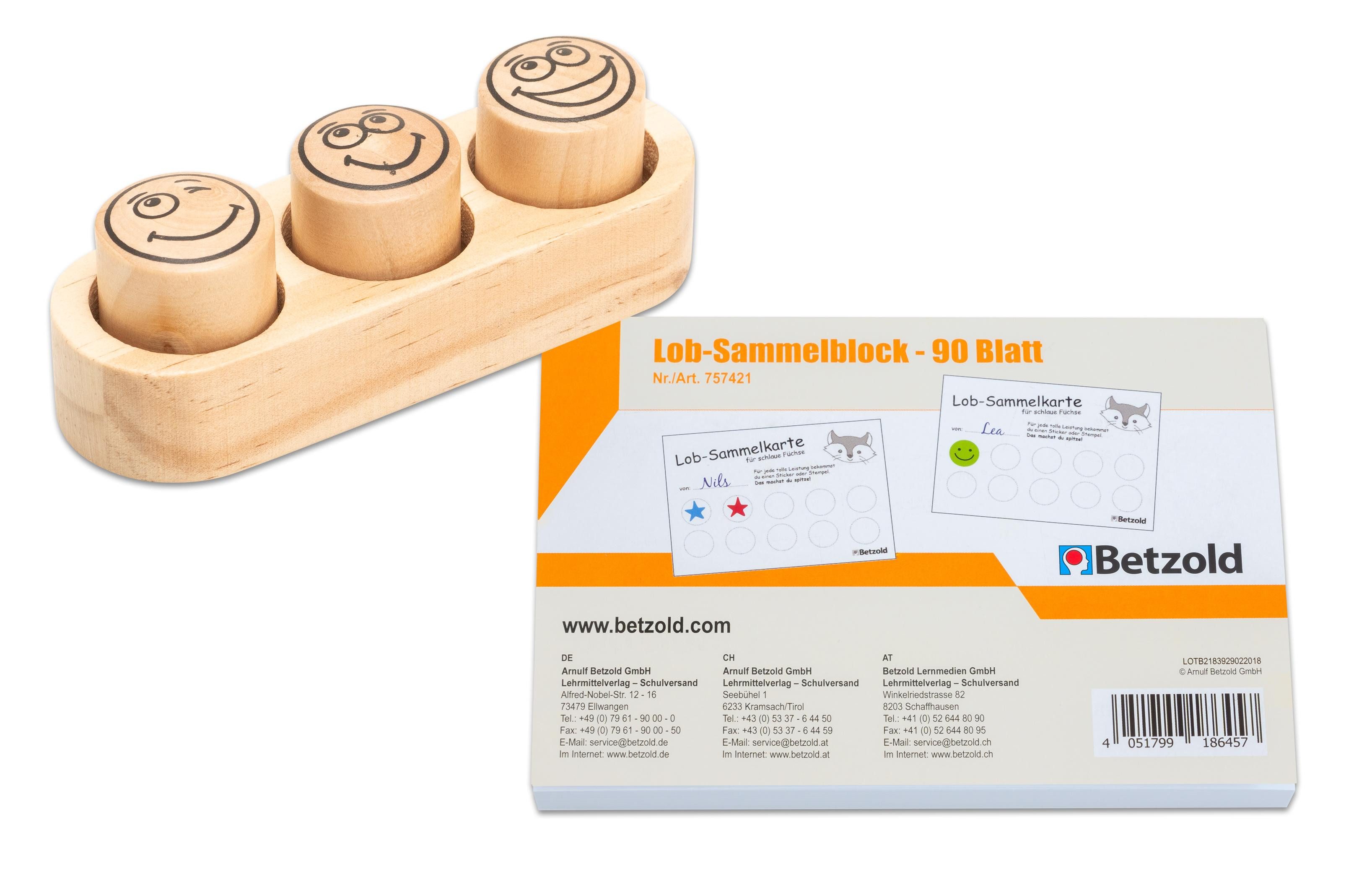 Betzold Geschenkbox Belohnungsset „Holzstempel und Lob-Sammelblock“