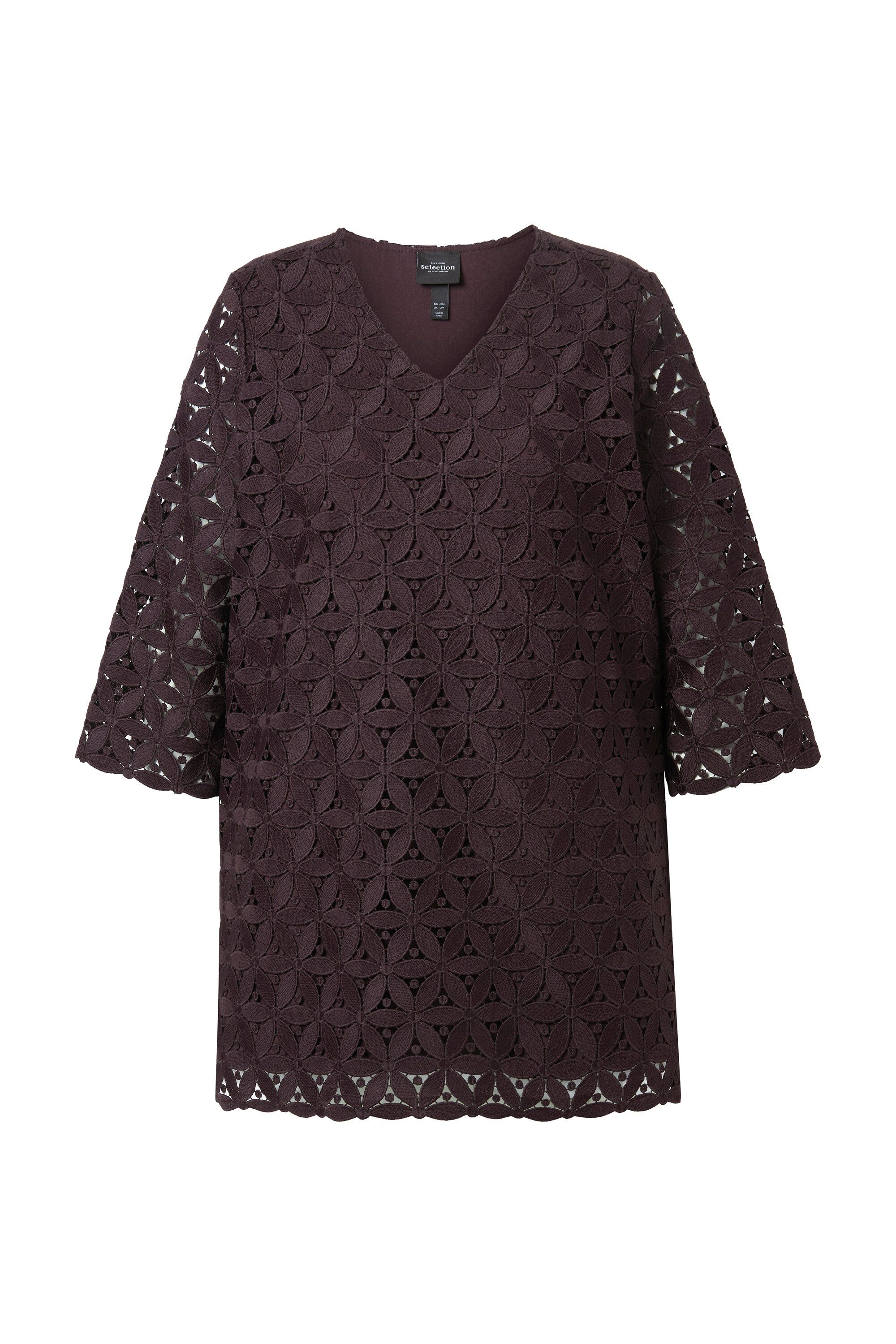 Ulla Popken Tunika Tunika Lochstickerei A-Linie V-Ausschnitt 3/4-Arm günstig online kaufen