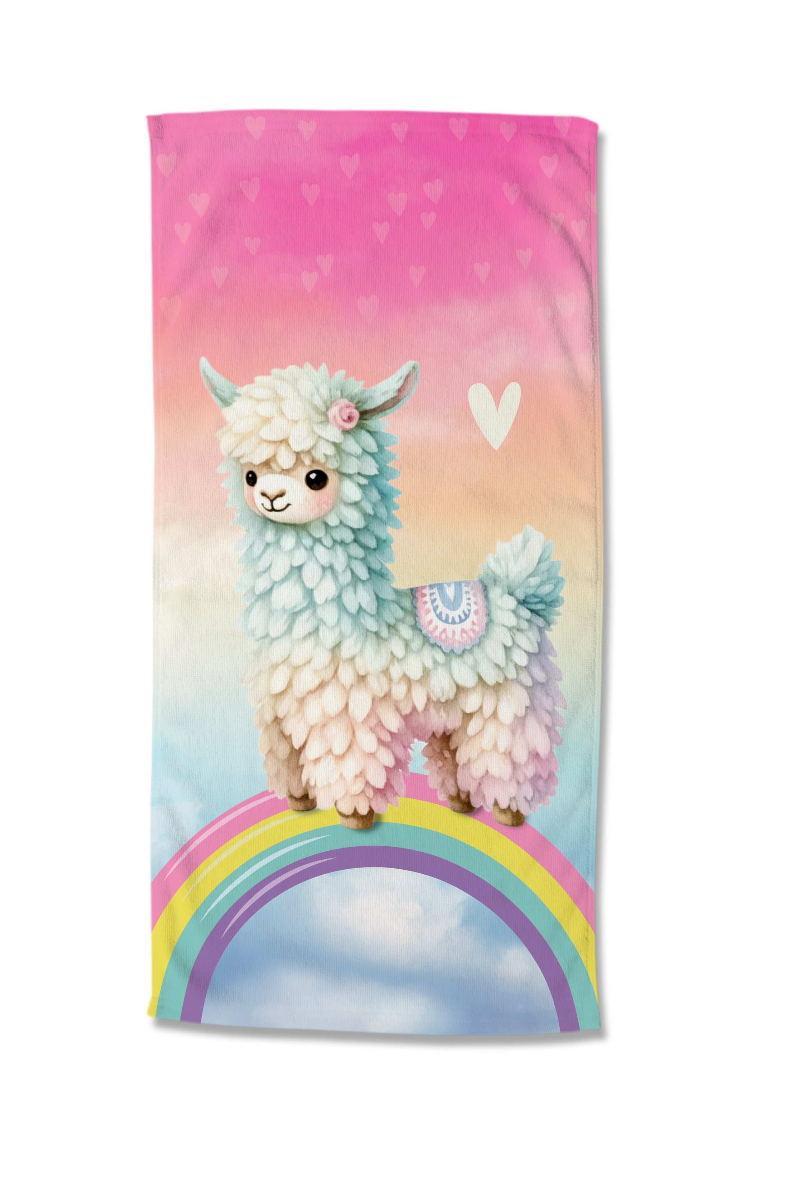 good morning Strandtuch Strandtuch 75x150 cm Frottee Chico Lama mit Regenbogen bunt, Frottee (Spar Set, 1-St), 1 x Strandtuch Good Morning 75x150 cm bunt