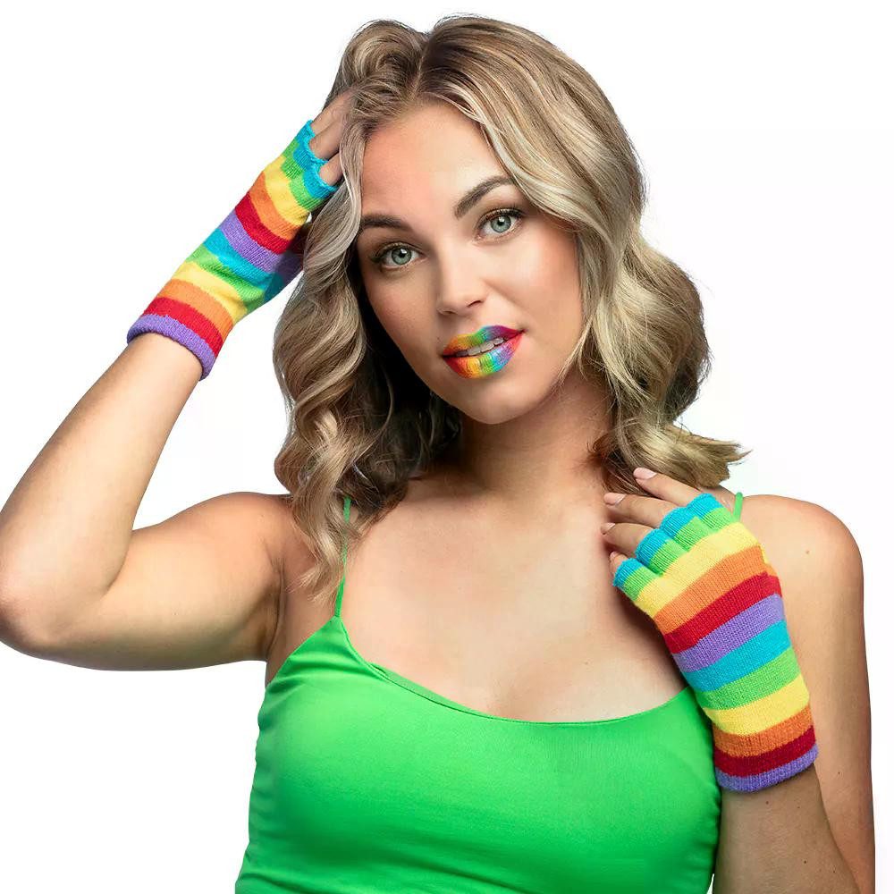 Boland Kostüm Fingerlose Handschuhe Regenbogen bunte Armstulpen für Pride P günstig online kaufen