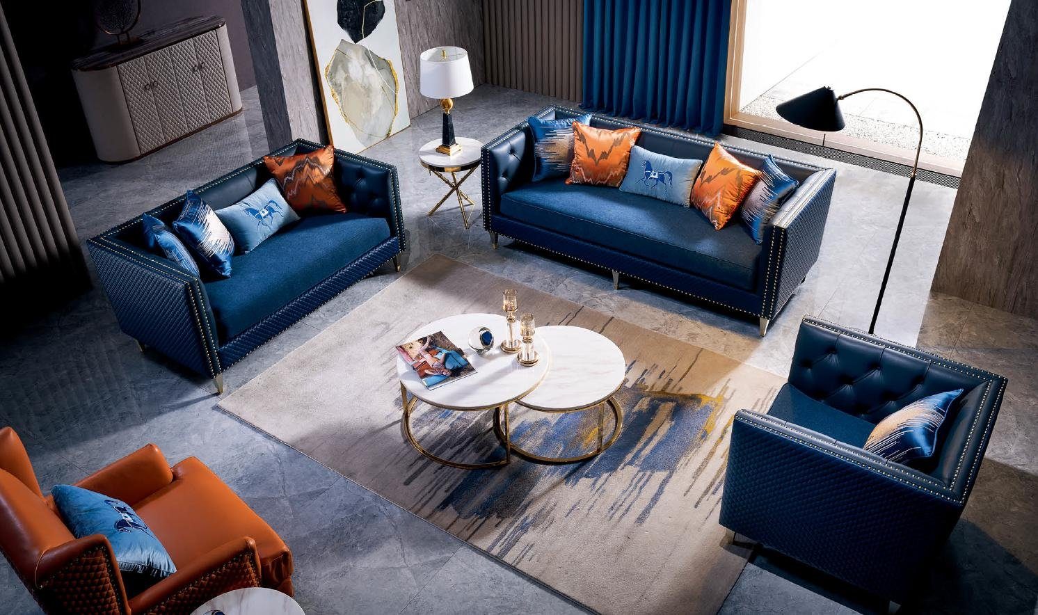 Made Sitzer Design Sofagarnitur 3+2 JVmoebel Sofa Blaue in Polster Sofas, Set Europe Sofa Luxus