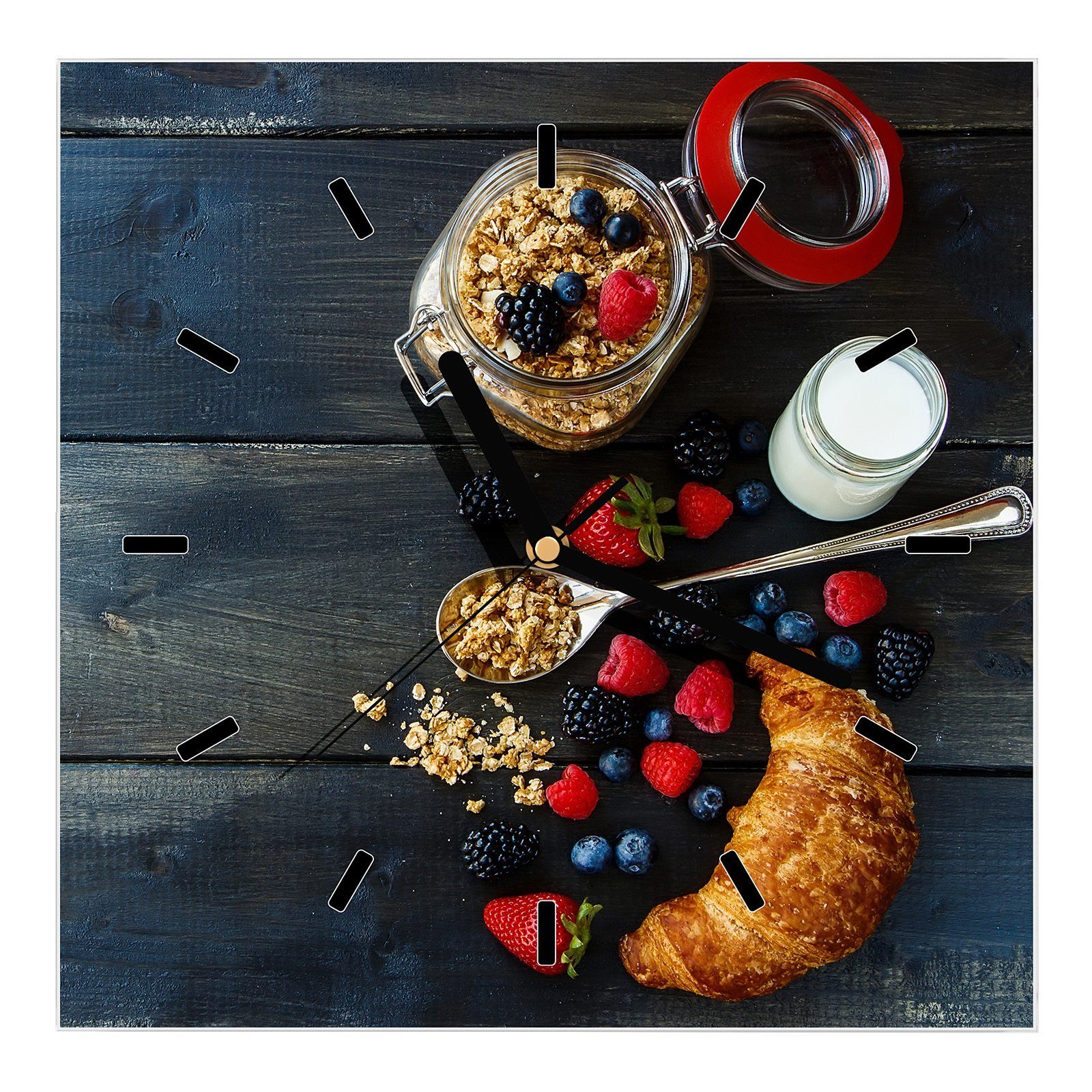 Primedeco Wanduhr x Wanduhr mit 30 Motiv Croissant und Größe Glasuhr Wandkunst Joghurt 30 cm