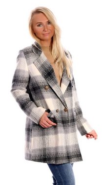 Charis Moda Kurzmantel Mantel Zweireiher gefüttert im angesagten Karo Design mit breitem Reverskragen