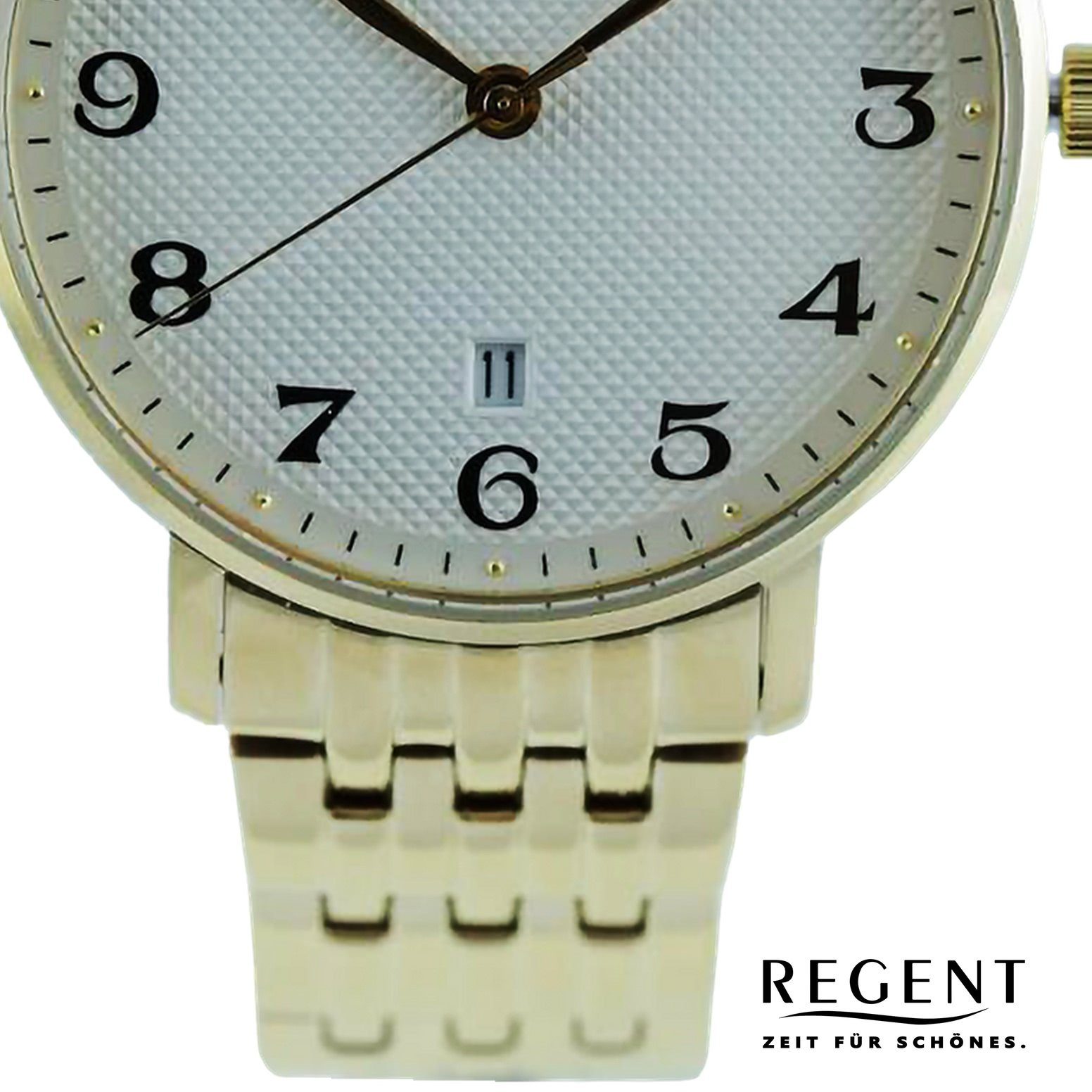 39mm), Analog, Regent Quarzuhr Armbanduhr extra groß rund, Metallarmband Herren Regent Herren (ca. Armbanduhr
