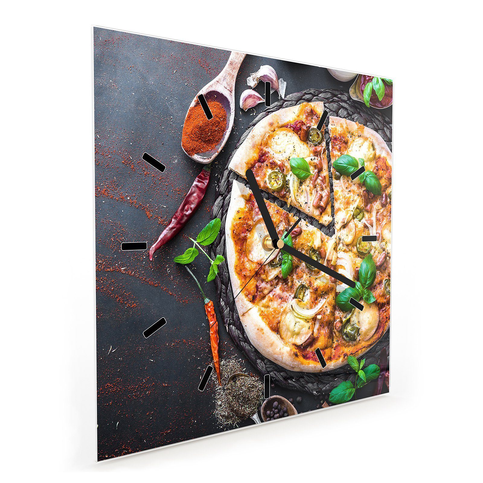 Gemüsepizza Größe mit Wandkunst Glasuhr Primedeco 30 Motiv x Wanduhr 30 Wanduhr cm