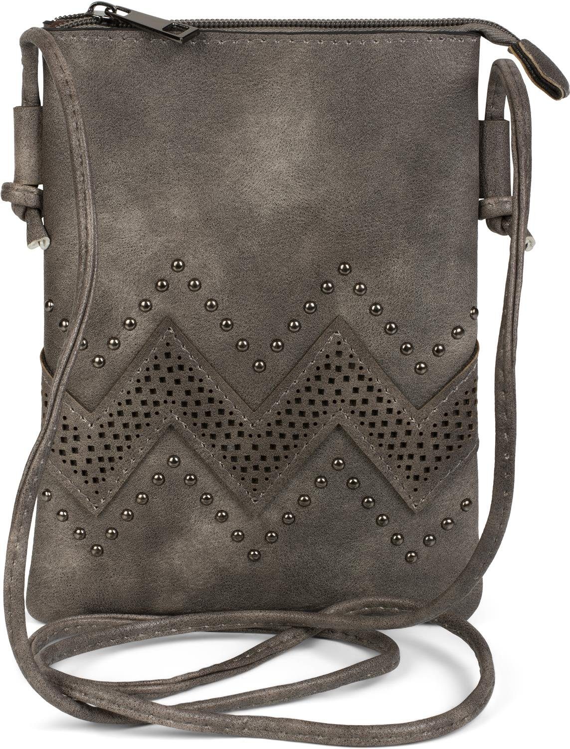 styleBREAKER Mini Bag (1-tlg), Mini Umhängetasche mit ZickZack Cutout und Nieten