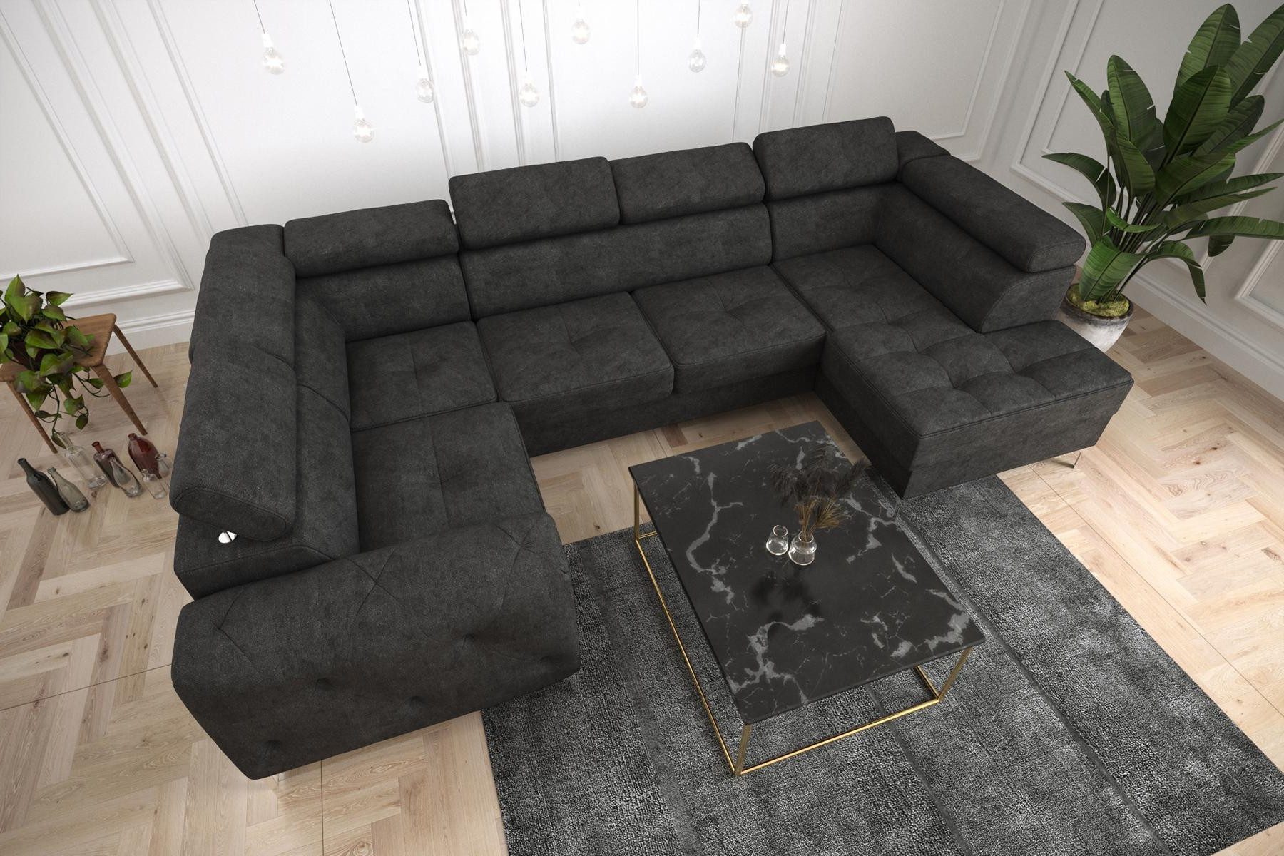 Xlmoebel Wohnlandschaft Edles U-förmiges Sofa aus Stoff und Kunstleder in Grau, Hergestellt in Europa