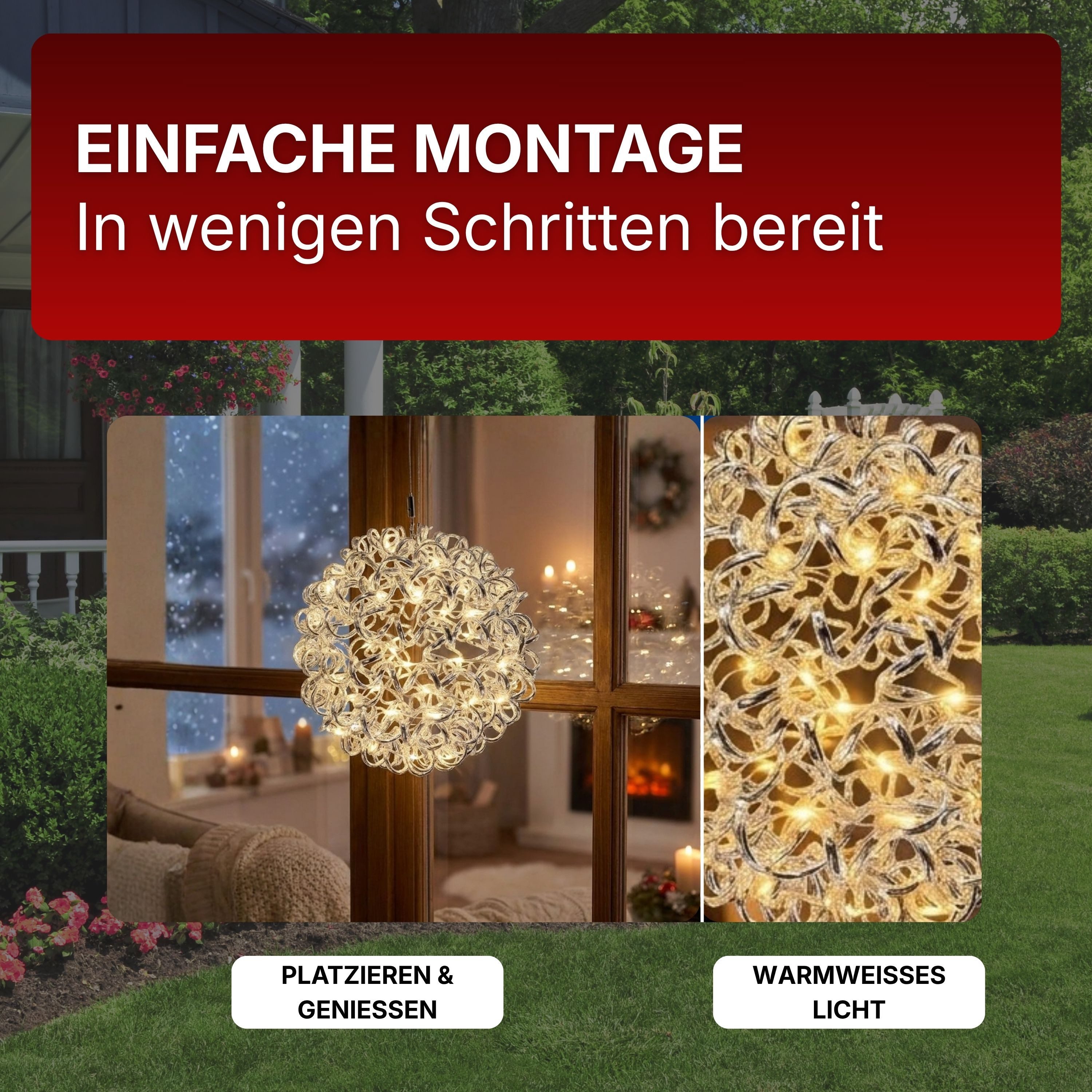 Gartenpirat Dekolicht Kugel o. Stern Silberdraht Alu, LED´s warmweiß, Timer, Weihnachtsdeko, Ideal zum kombinieren für Weihnachten – Bild 4 von 5