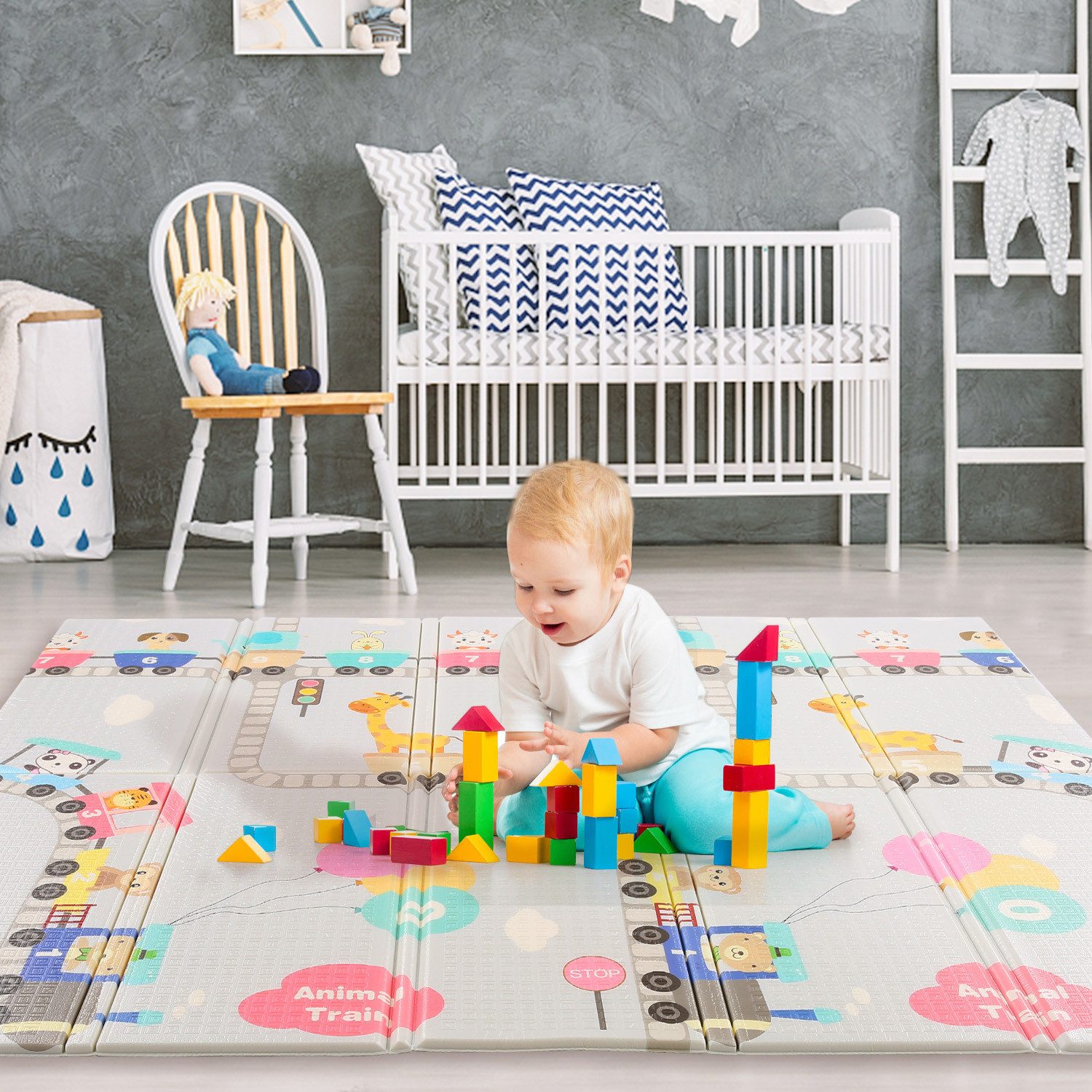 LUCKZON Spielmatte,faltbar Baby Spielteppich, Kinderteppich 180 x 200 CM, Wasserdicht Krabbelmatte Doppelseitig, BPA frei & sicher für kleinkind