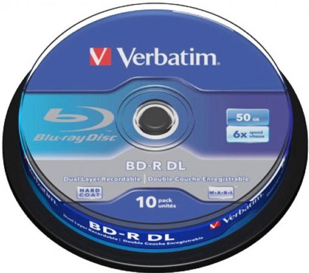 Verbatim Blu-ray-Rohling 10 Verbatim Rohlinge Blu-ray BD-R Dual Layer 50GB 6x Spindel