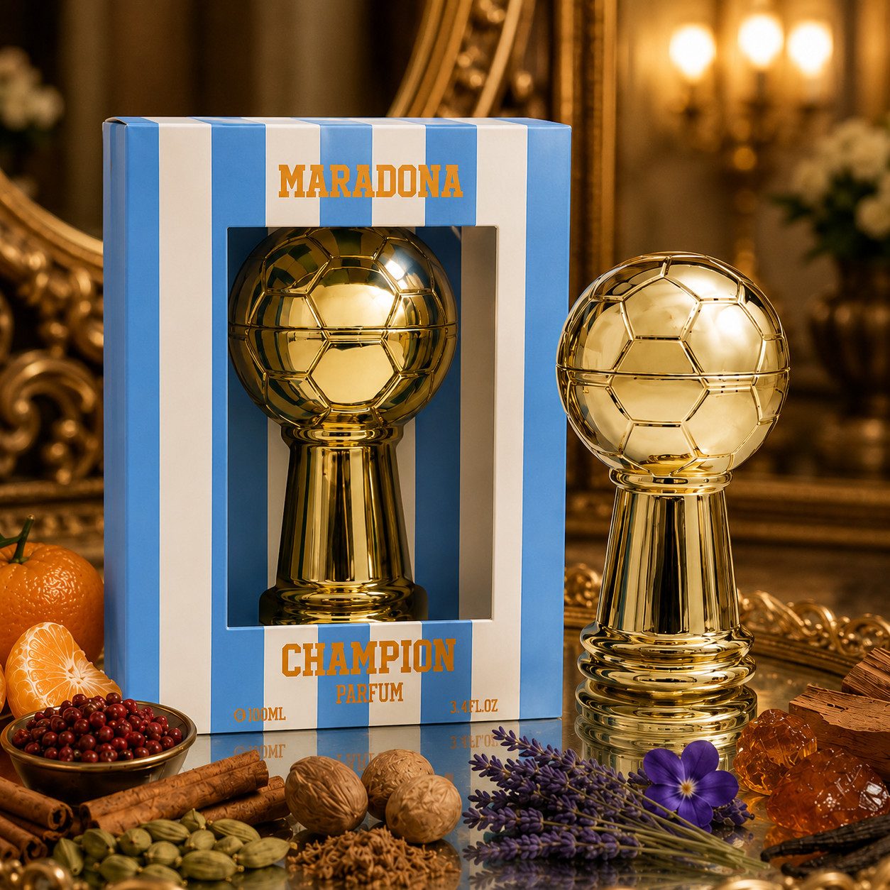MARADONA Eau de Parfum MARADONA CHAMPION Herrenduft Würzig Holzig Aromatisch EDP 100ml, 1-tlg., Hergestellt in UK, Premium Herenduft, Langanhaltend, Schone Verpackung