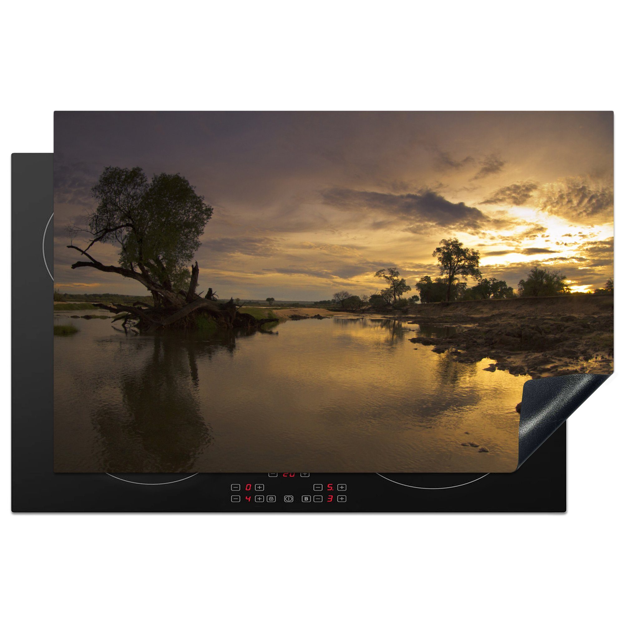 MuchoWow Herdblende-/Abdeckplatte Sonnenaufgang im Lower Zambezi National Park, Vinyl, (1 tlg), 81x52 cm, Induktionskochfeld Schutz für die küche, Ceranfeldabdeckung