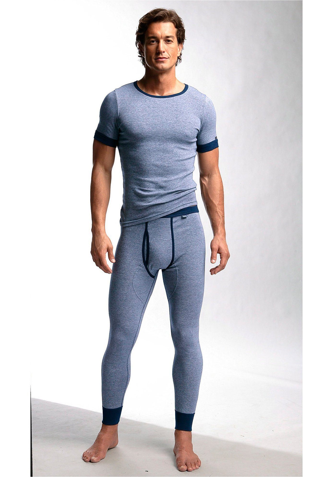 (2-St) Clipper Baumwoll-Qualität meliert, Exclusive Jeans modische Unterhemd Optik: tolle