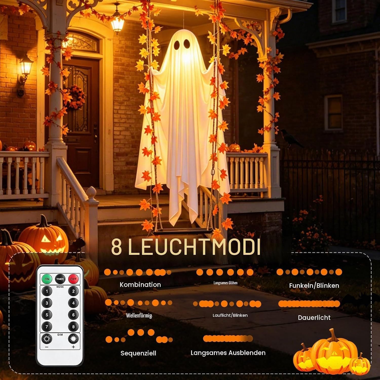 FELIXLEO Dekofigur Halloween Deko Outdoor Hängender Geist mit Licht Timer 120cm – Bild 4 von 5