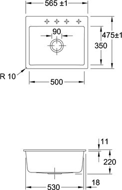 Villeroy & Boch Einbauspüle Keramikspüle 33092FR1, Subway 60 S flat - Spülbecken