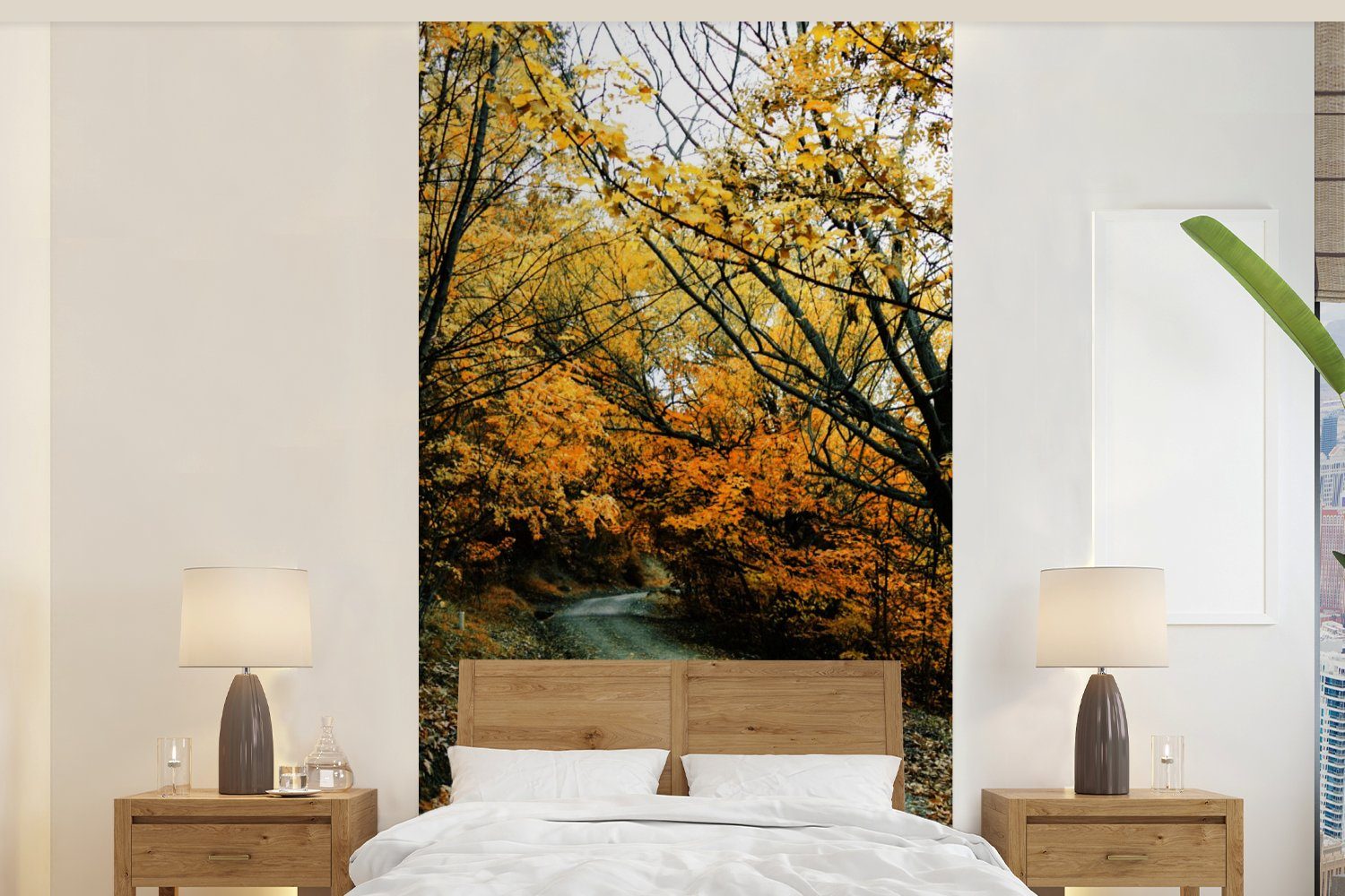 MuchoWow Fototapete Blätter - Herbst - Wald, Matt, bedruckt, (2 St), Vliestapete für Wohnzimmer Schlafzimmer Küche, Fototapete | Fototapeten