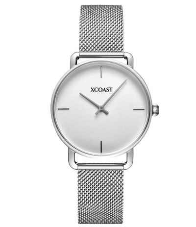 XCOAST Quarzuhr 570206 Yara Silver White, elegante Armbanduhr für Damen Quarzuhr »Moderne Damenarmbanduhr Metallarmband Businessuhr Analog Japanisches Quarzuhrwerk«, Datumsanzeige