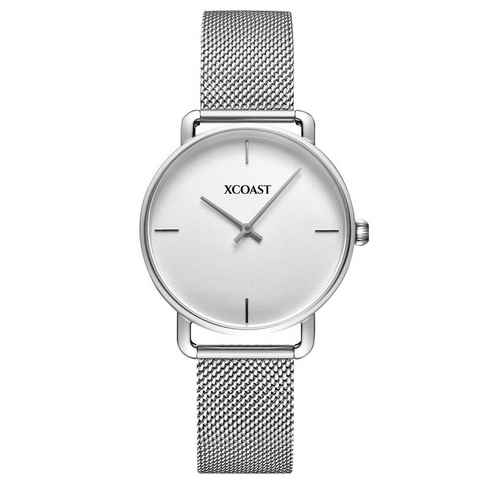 XCOAST Quarzuhr 570206 Yara Silver White, elegante Armbanduhr für Damen Quarzuhr »Moderne Damenarmbanduhr Metallarmband Businessuhr Analog Japanisches Quarzuhrwerk«, Datumsanzeige