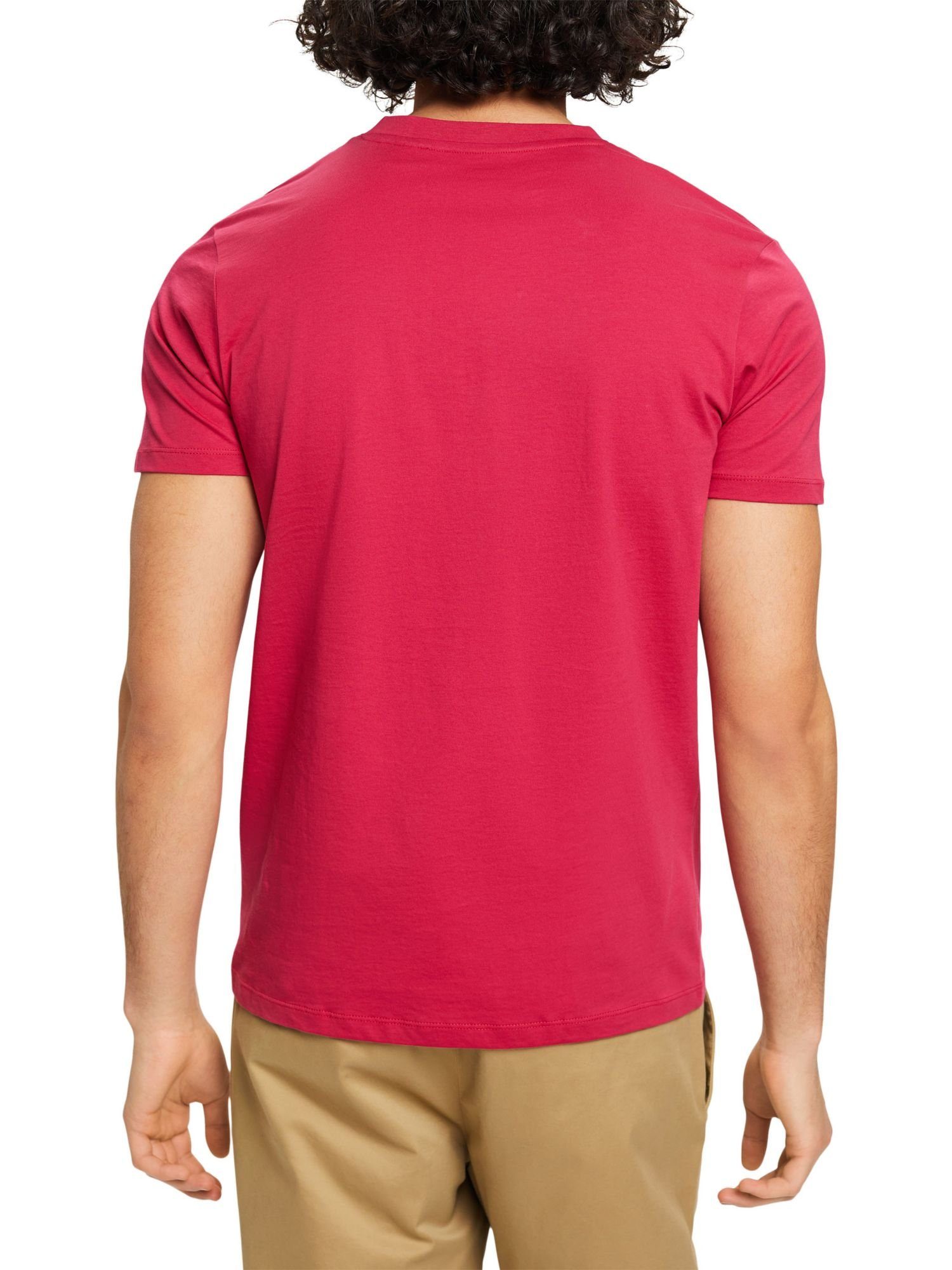 DARK T-Shirt PINK Slim Esprit mit aus T-Shirt (1-tlg) V-Ausschnitt, Fit Baumwolle